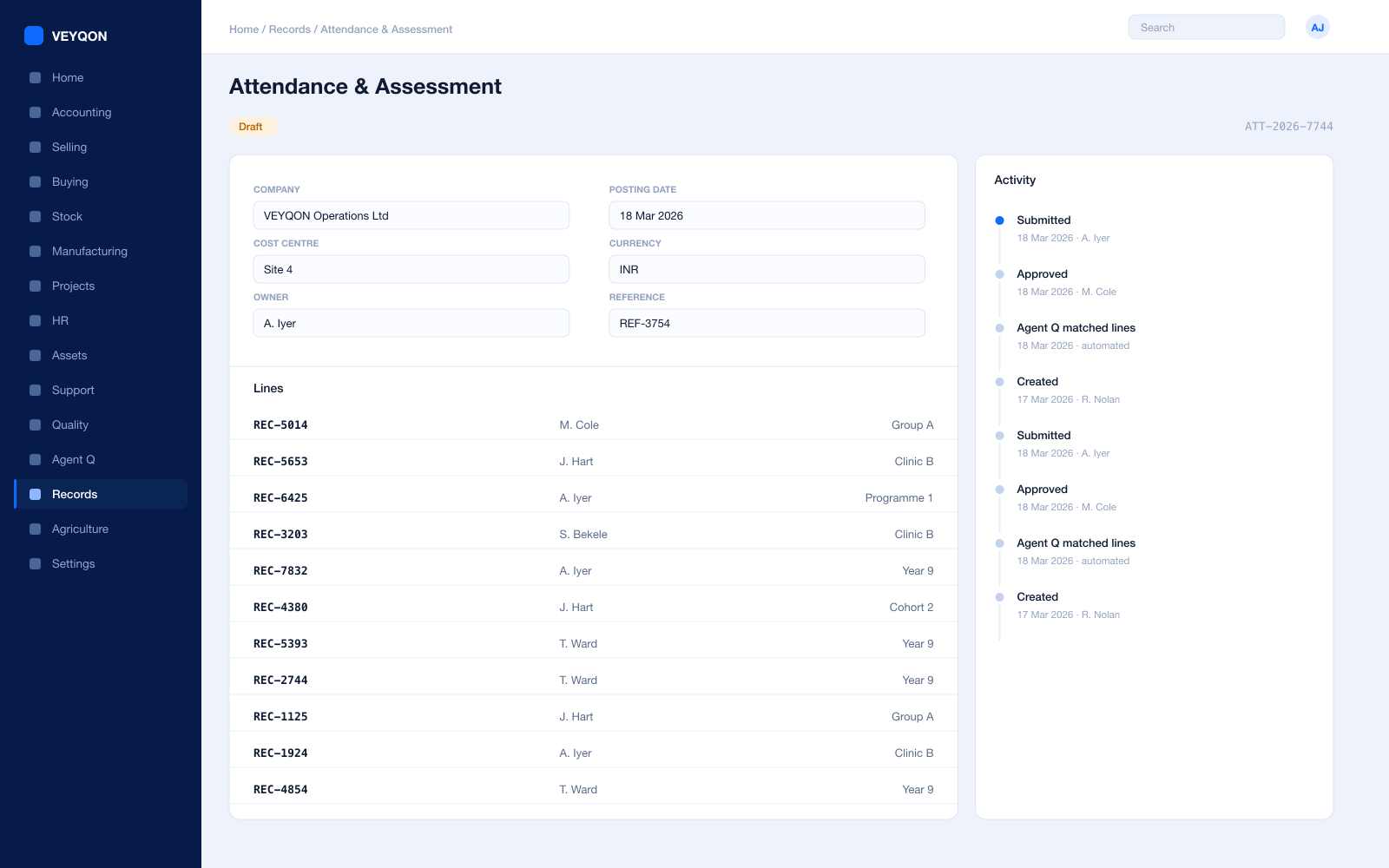 An assessment plan with its criteria and the results published against them.