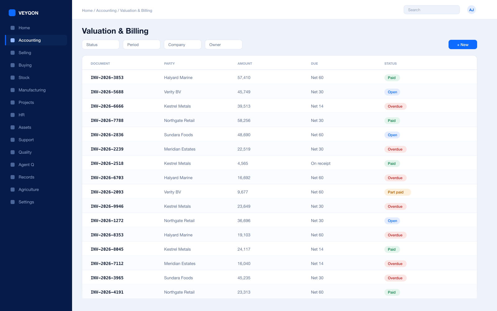 An application for payment against measured work, with the variations included.